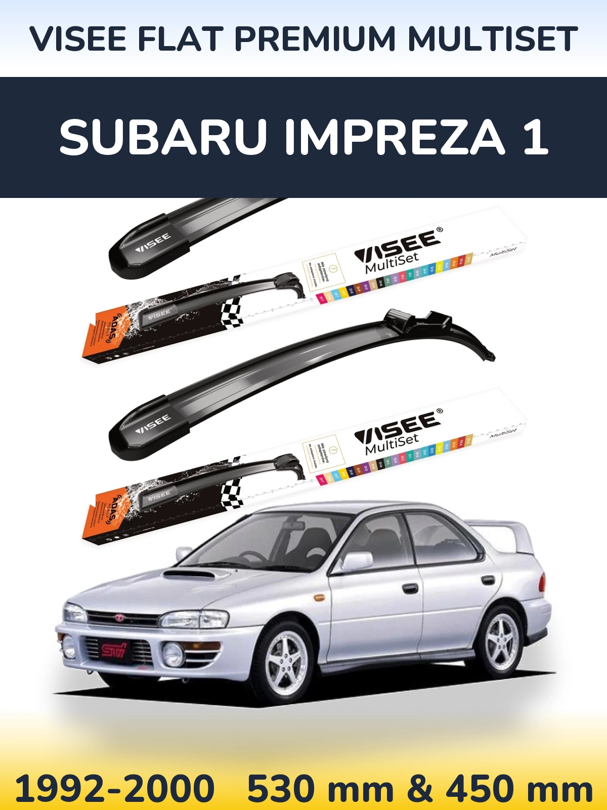 Front wiper blade set VISEE FLAT PREMIUM MultiSet 530 & 450 мм for Subaru Impreza 1 1992-2000