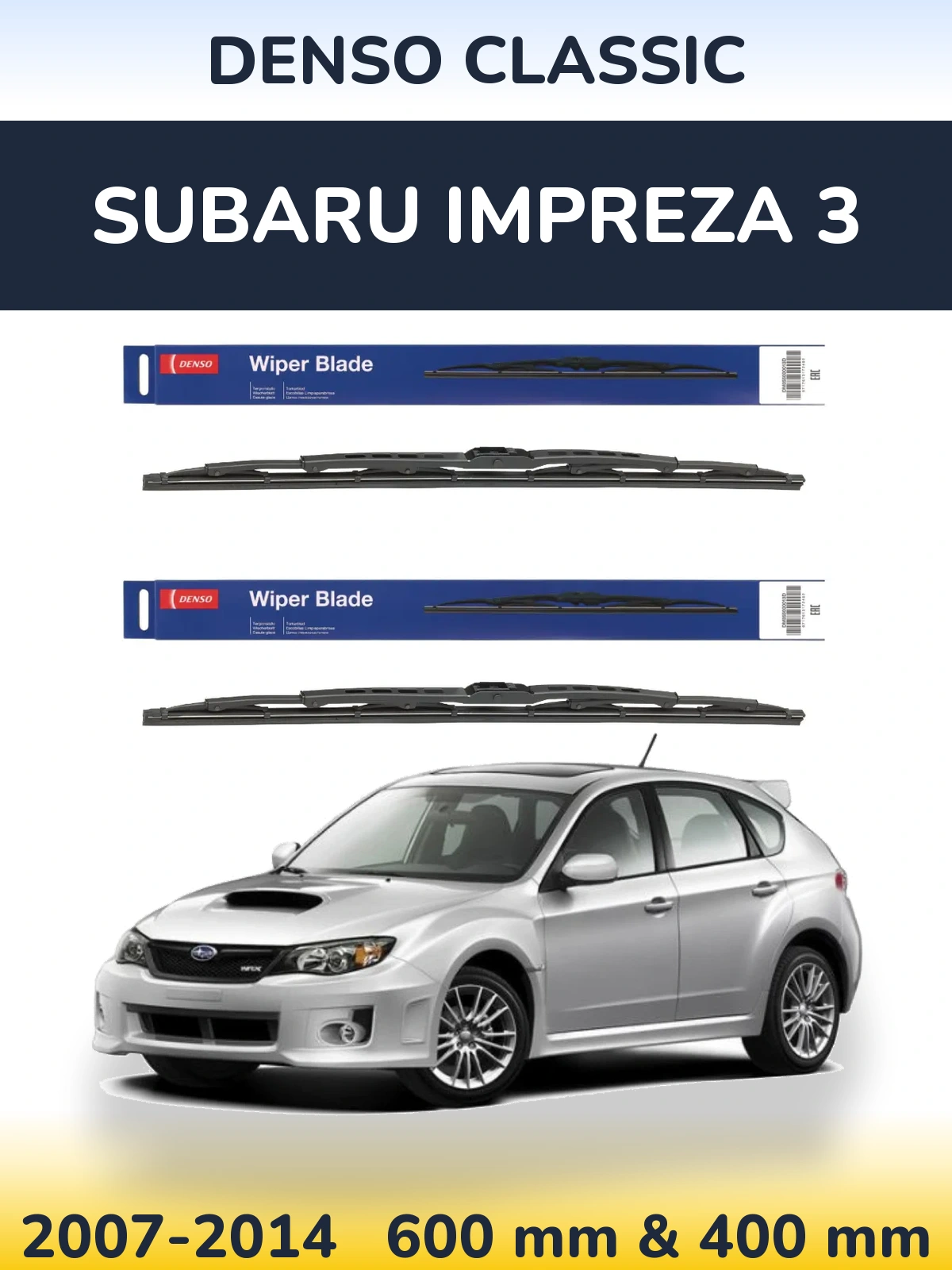 Front wiper blade set Denso Classic 600 & 400 mm for Subaru Impreza 3 2007-2014
