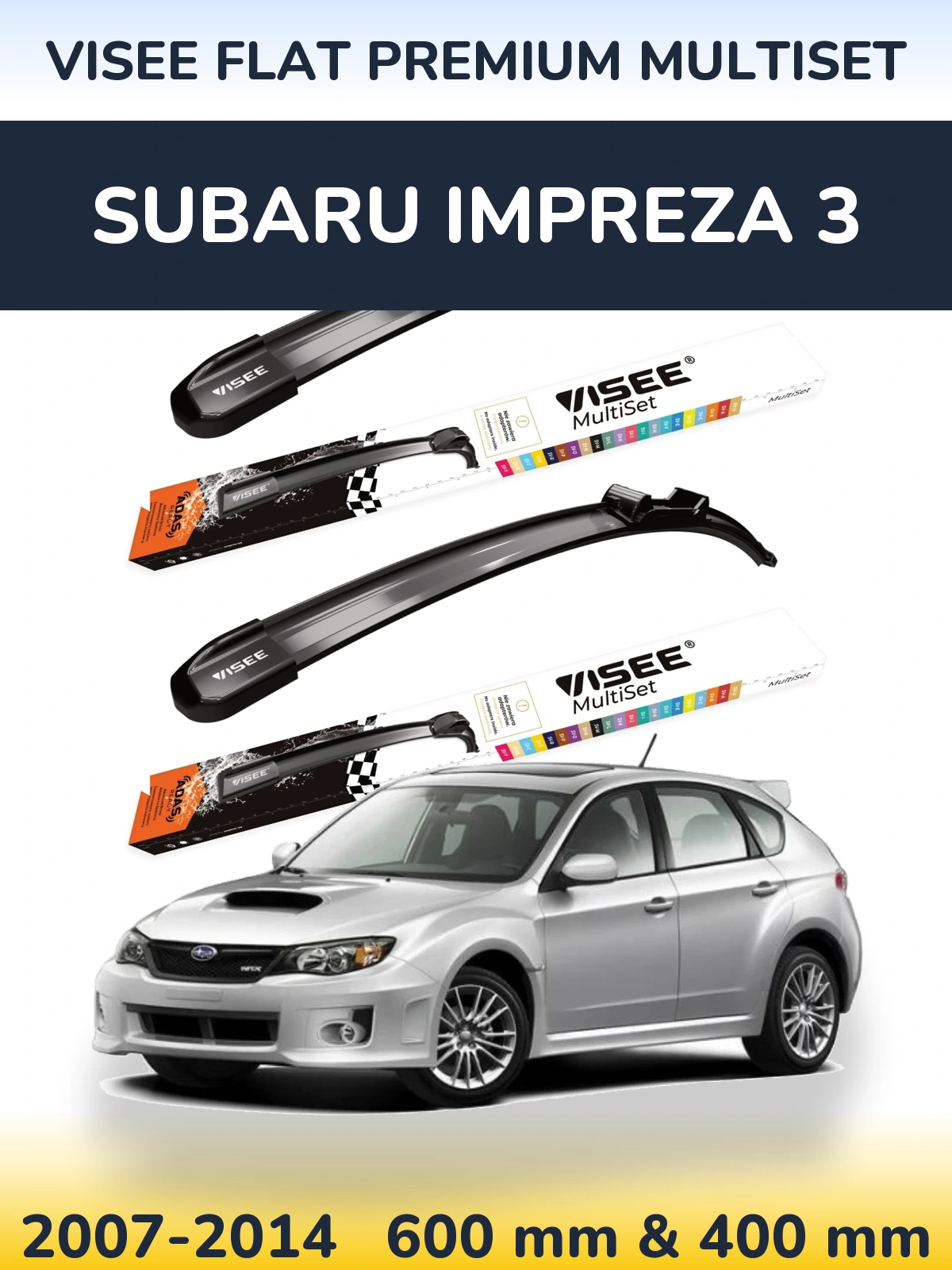 Комплект передніх щіток VISEE FLAT PREMIUM MultiSet 600 & 400 мм для Subaru Impreza 3 2007-2014