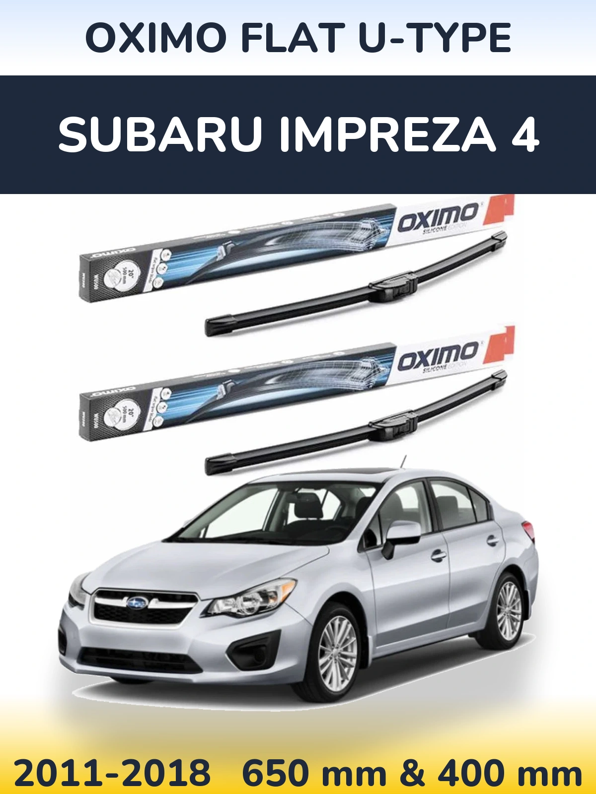 Front wiper blade set Oximo Flat U-type 650 & 400 мм for Subaru Impreza 4 2011-2018