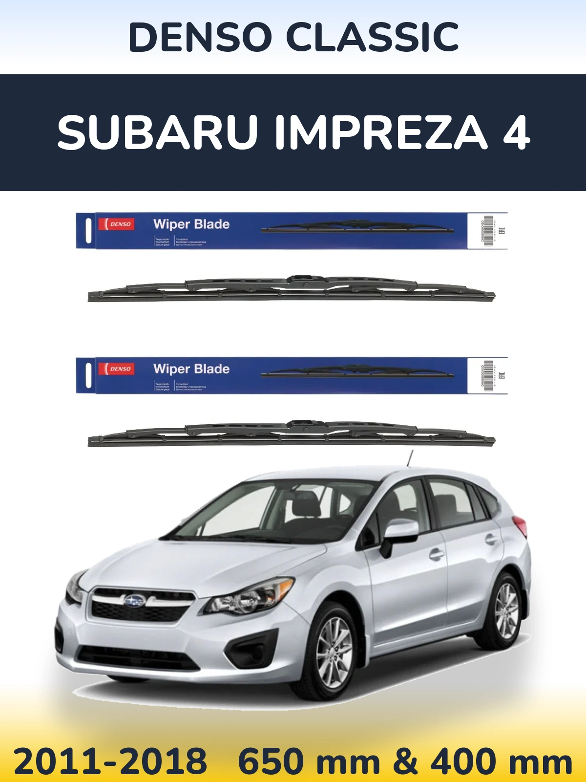 Front wiper blade set Denso Classic 650 & 400 mm for Subaru Impreza 4 2011-2018