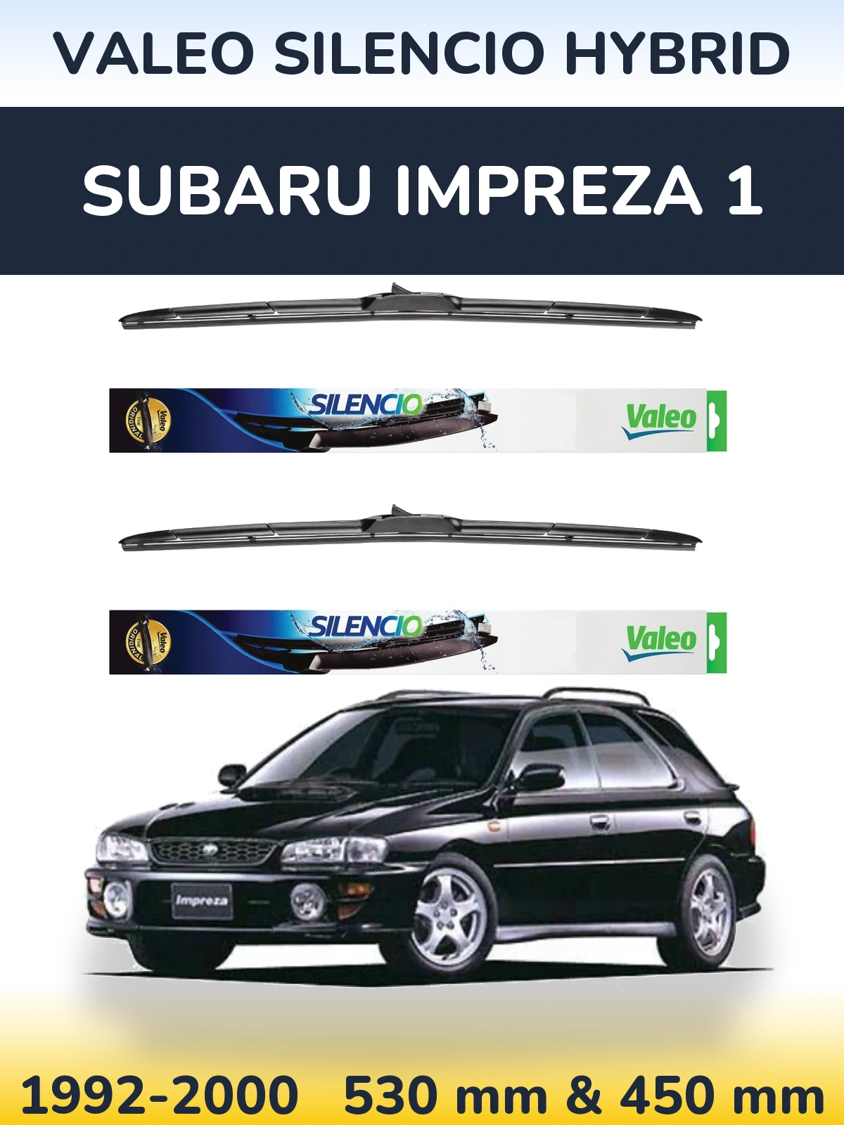 Front wiper blade set Valeo Silencio Hybrid 530 & 450 mm for Subaru Impreza 1 1992-2000