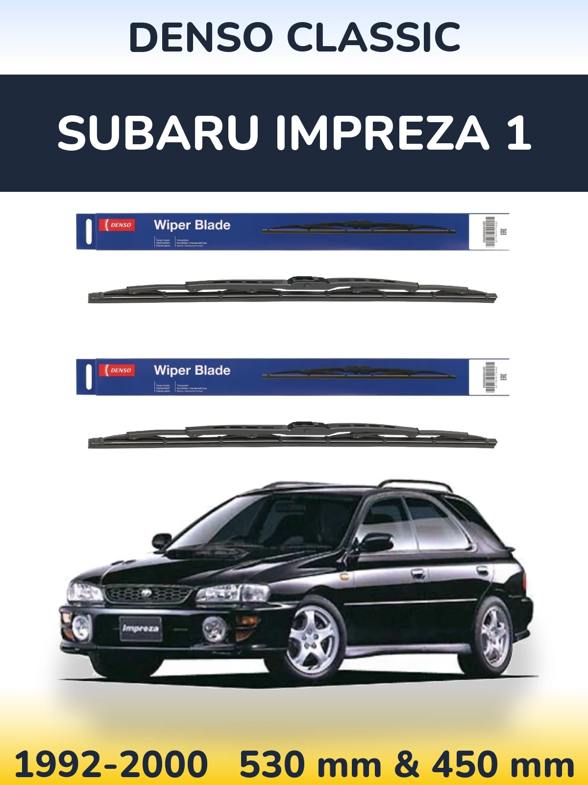Front wiper blade set Denso Classic 530 & 450 mm for Subaru Impreza 1 1992-2000
