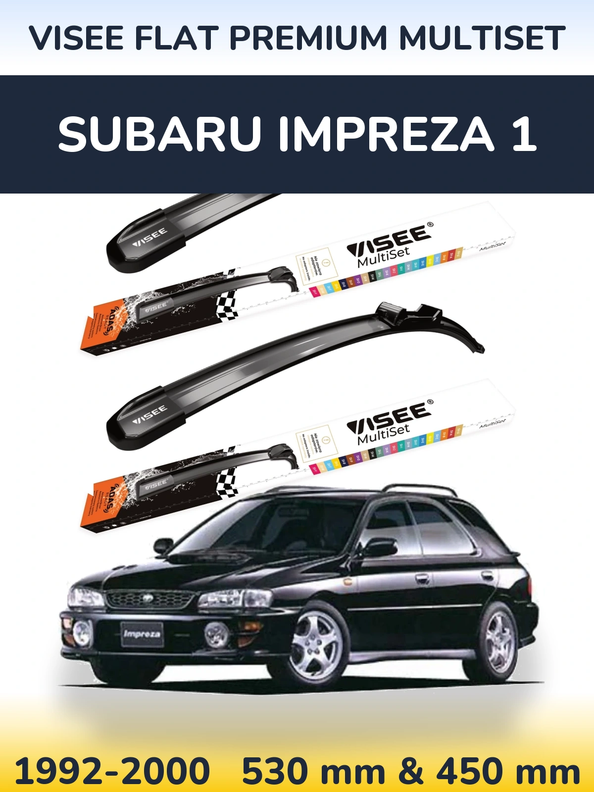 Komplet przednich wycieraczek VISEE FLAT PREMIUM MultiSet 530 & 450 mm do Subaru Impreza 1 1992-2000