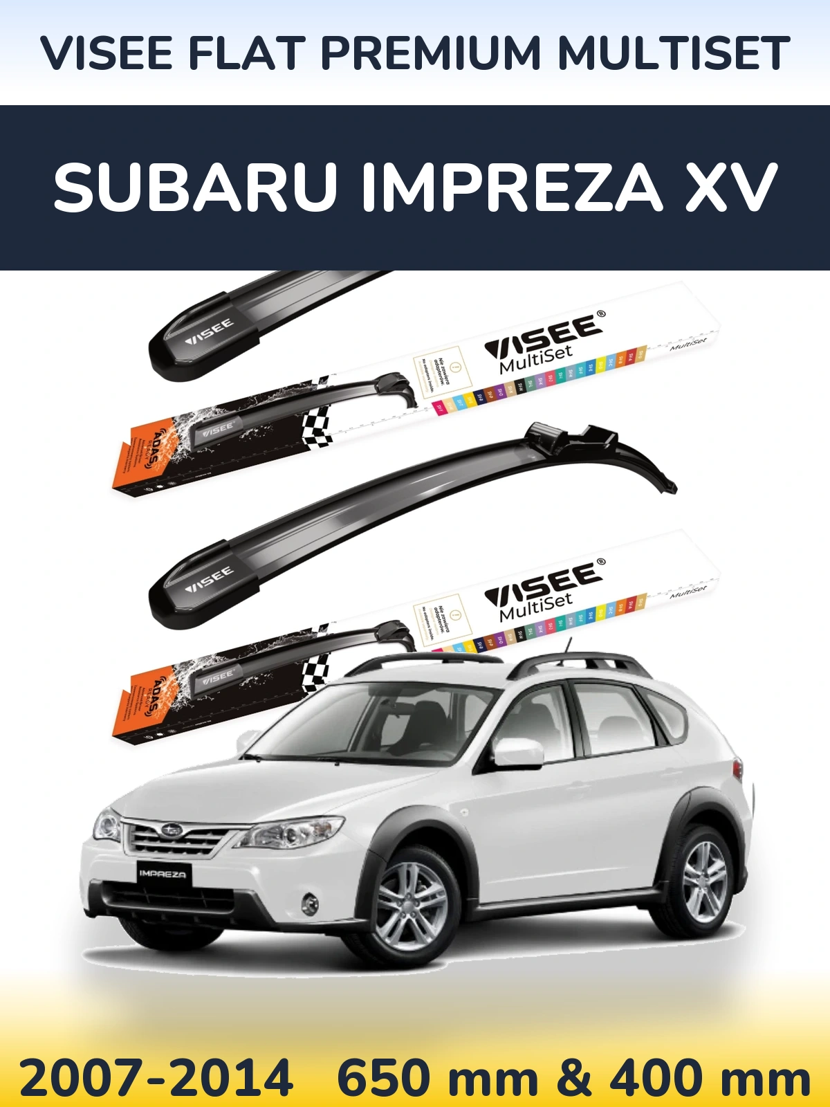 Komplet przednich wycieraczek VISEE FLAT PREMIUM MultiSet 650 & 400 mm do Subaru Impreza XV 2007-2014