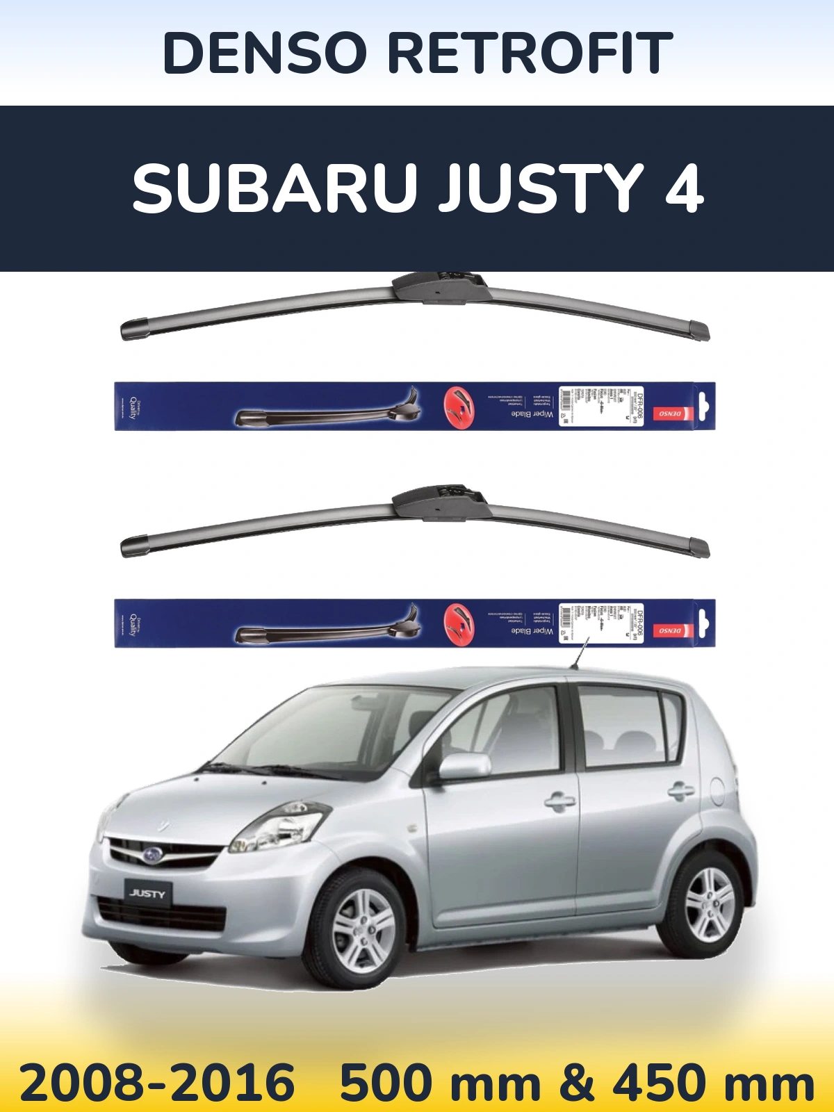 Front wiper blade set Denso Retrofit 500 & 450 мм for Subaru Justy 4 2008-2016