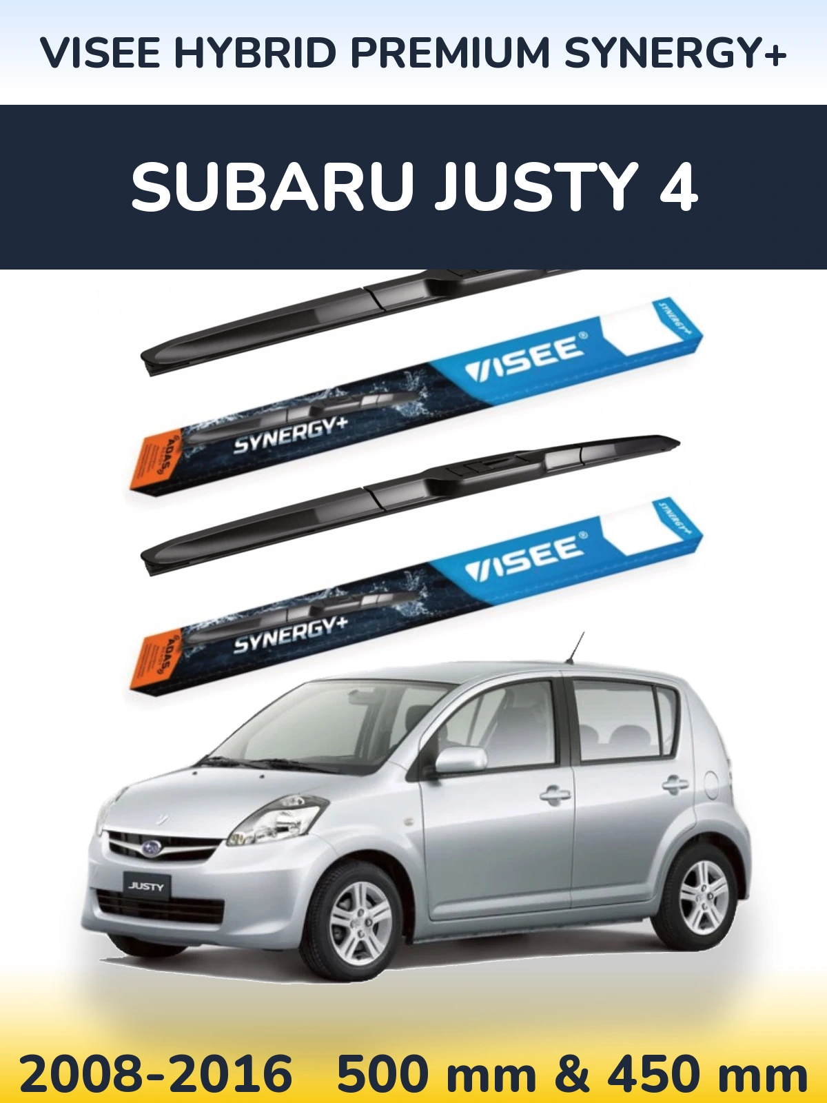Front wiper blade set VISEE HYBRID PREMIUM SYNERGY+ 500 & 450 мм for Subaru Justy 4 2008-2016