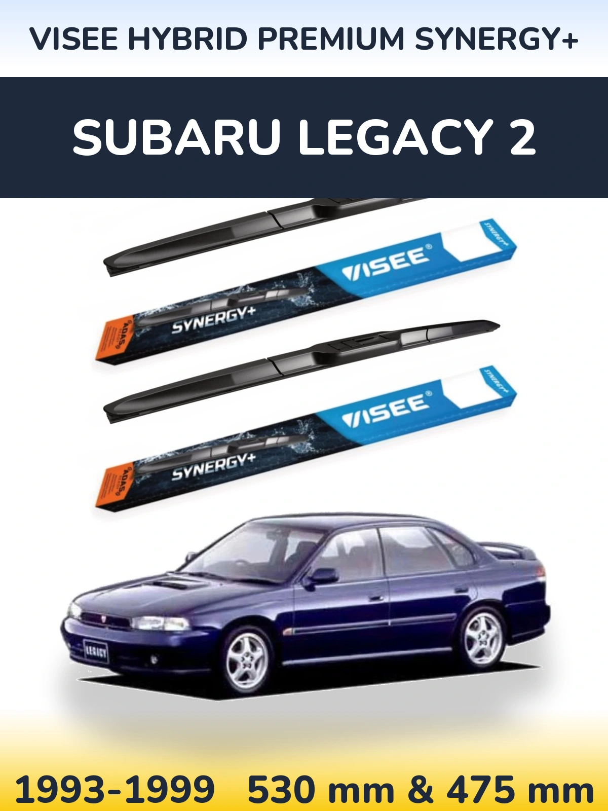 Front wiper blade set VISEE HYBRID PREMIUM SYNERGY+ 530 & 475 мм for Subaru Legacy 2 1993-1999