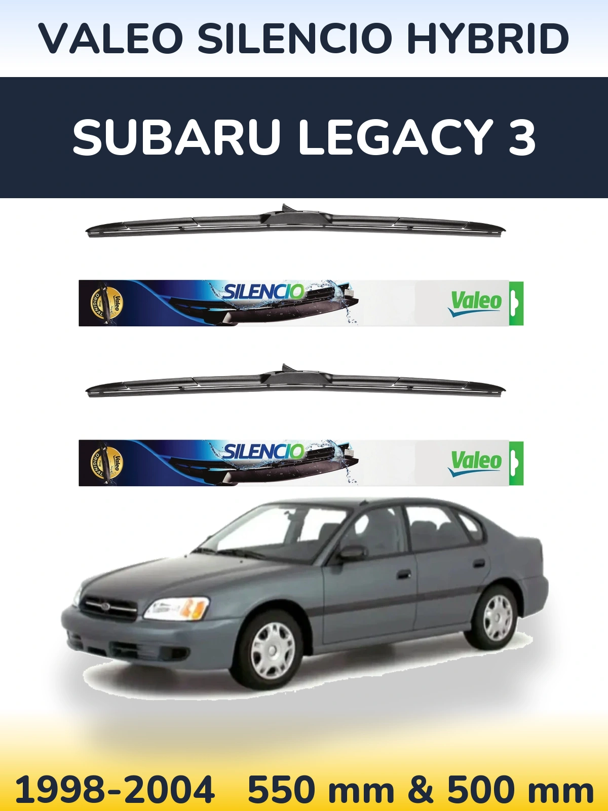 Front wiper blade set Valeo Silencio Hybrid 550 & 500 мм for Subaru Legacy 3 1998-2004