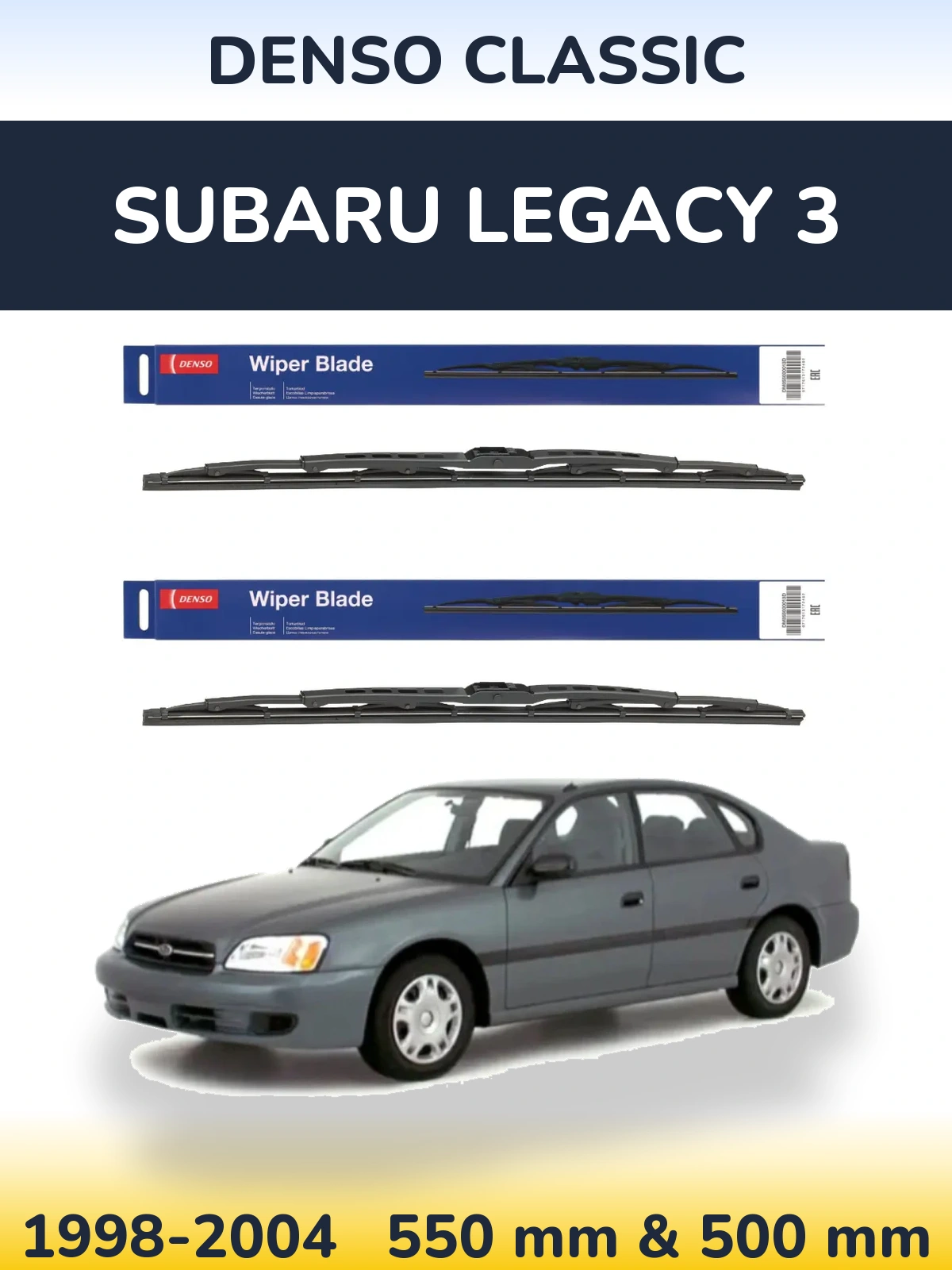 Front wiper blade set Denso Classic 550 & 500 mm for Subaru Legacy 3 1998-2004