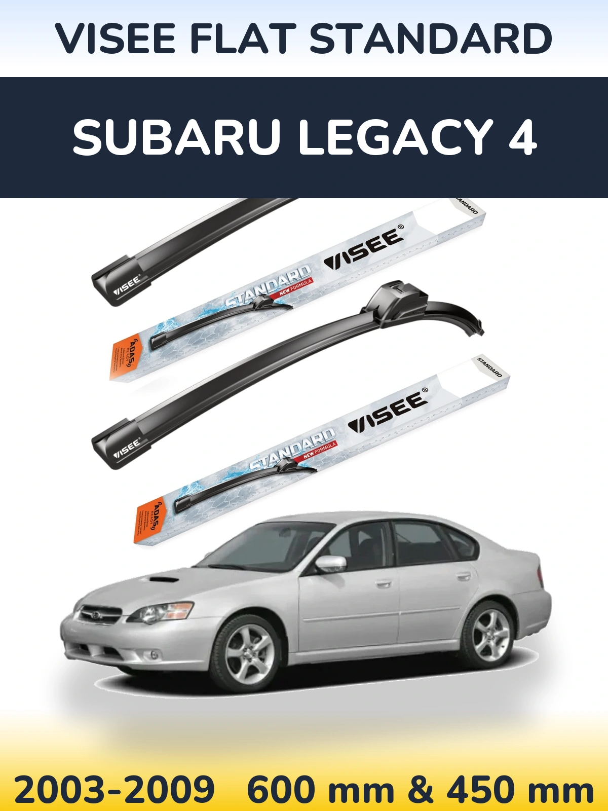 Front wiper blade set VISEE FLAT STANDARD 600 & 450 мм for Subaru Legacy 4 2003-2009