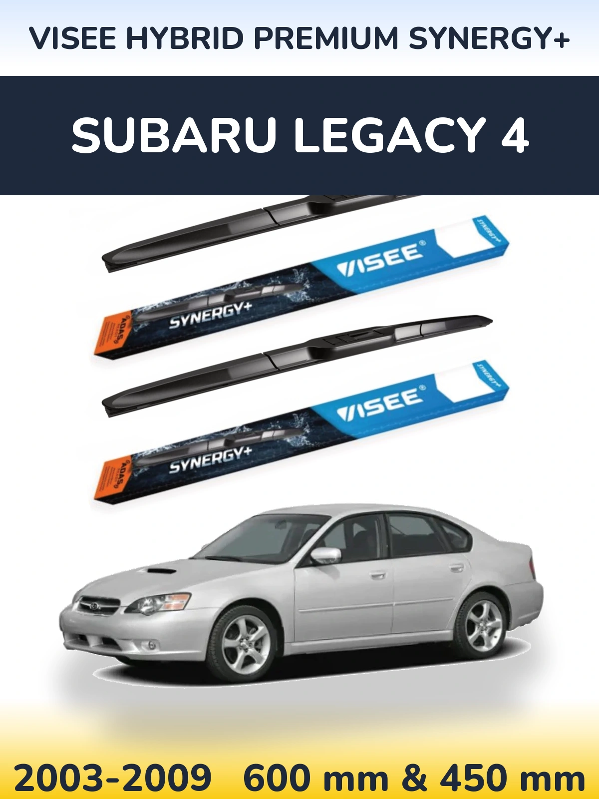 Front wiper blade set VISEE HYBRID PREMIUM SYNERGY+ 600 & 450 мм for Subaru Legacy 4 2003-2009