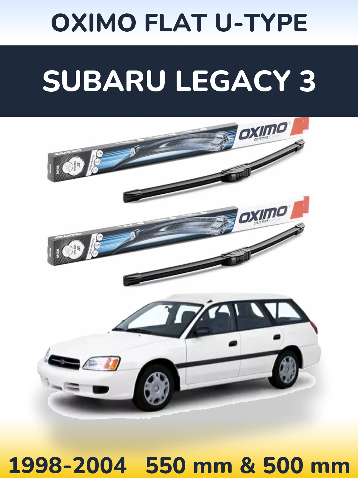 Front wiper blade set Oximo Flat U-type 550 & 500 мм for Subaru Legacy 3 1998-2004