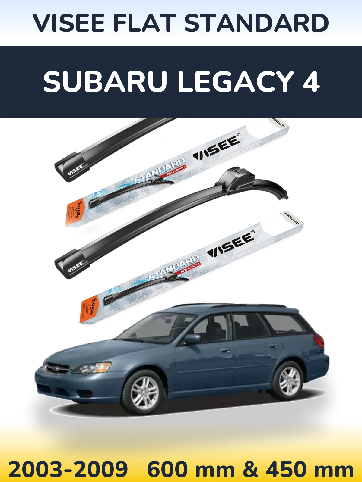 Комплект передніх щіток VISEE FLAT STANDARD 600 & 450 мм для Subaru Legacy 4 2003-2009