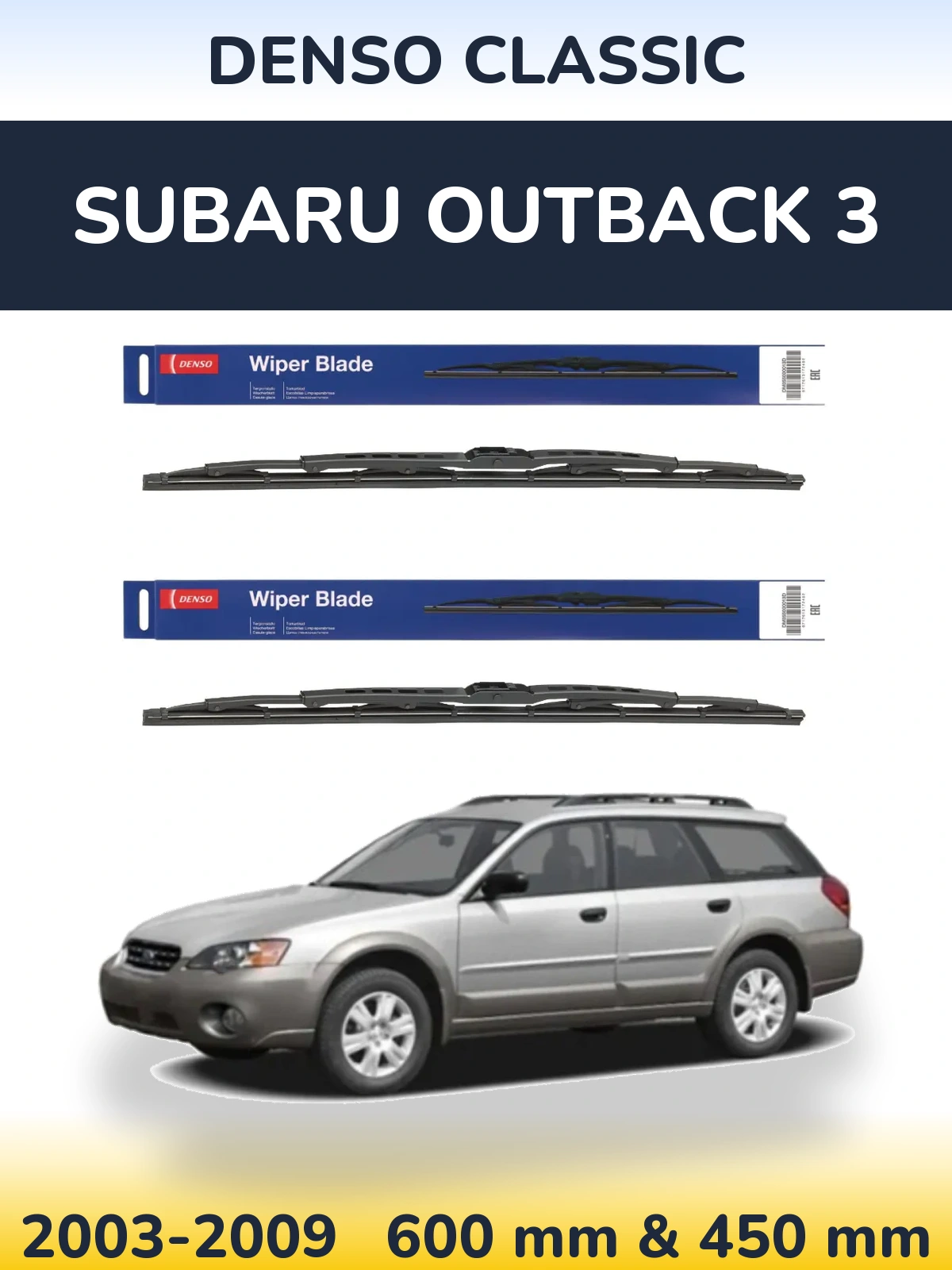 Front wiper blade set Denso Classic 600 & 450 mm for Subaru Outback 3 2003-2009