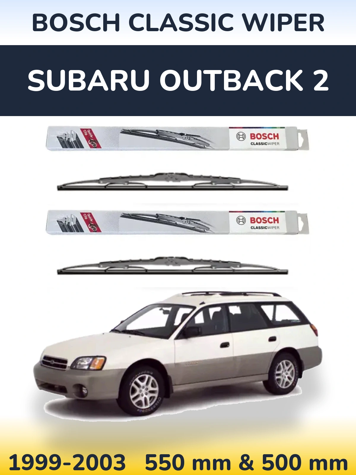 Front wiper blade set BOSCH Classic Wiper 550 & 500 мм for Subaru Outback 2 1999-2003