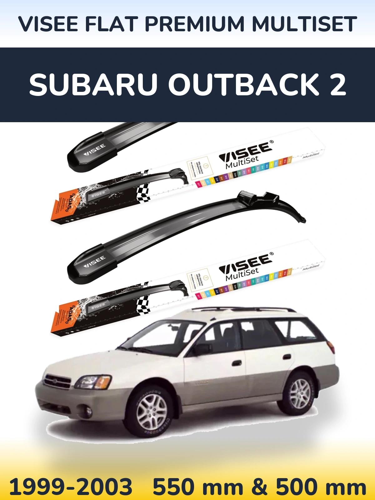 Front wiper blade set VISEE FLAT PREMIUM MultiSet 550 & 500 мм for Subaru Outback 2 1999-2003
