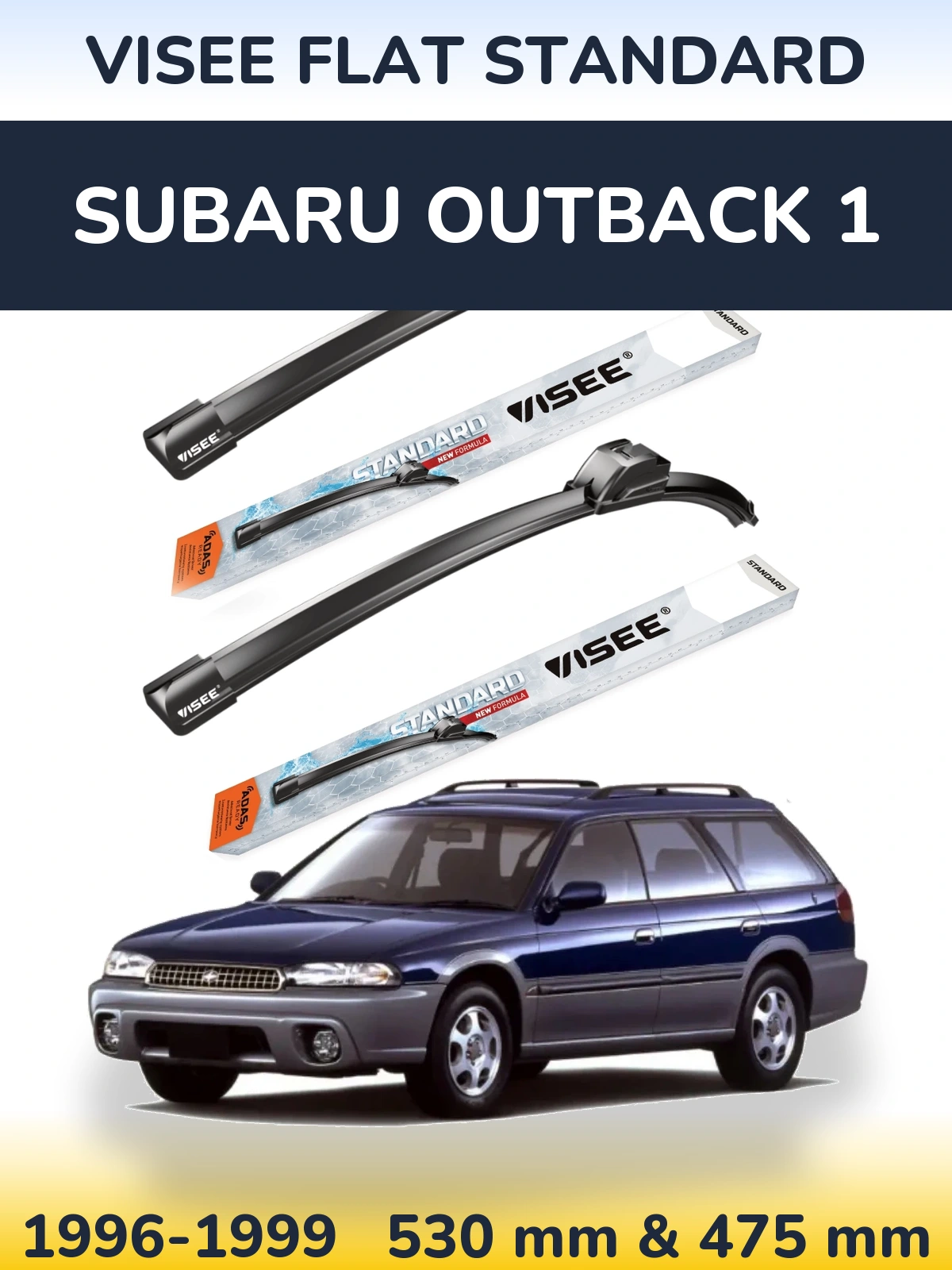 Front wiper blade set VISEE FLAT STANDARD 530 & 475 мм for Subaru Outback 1 1996-1999