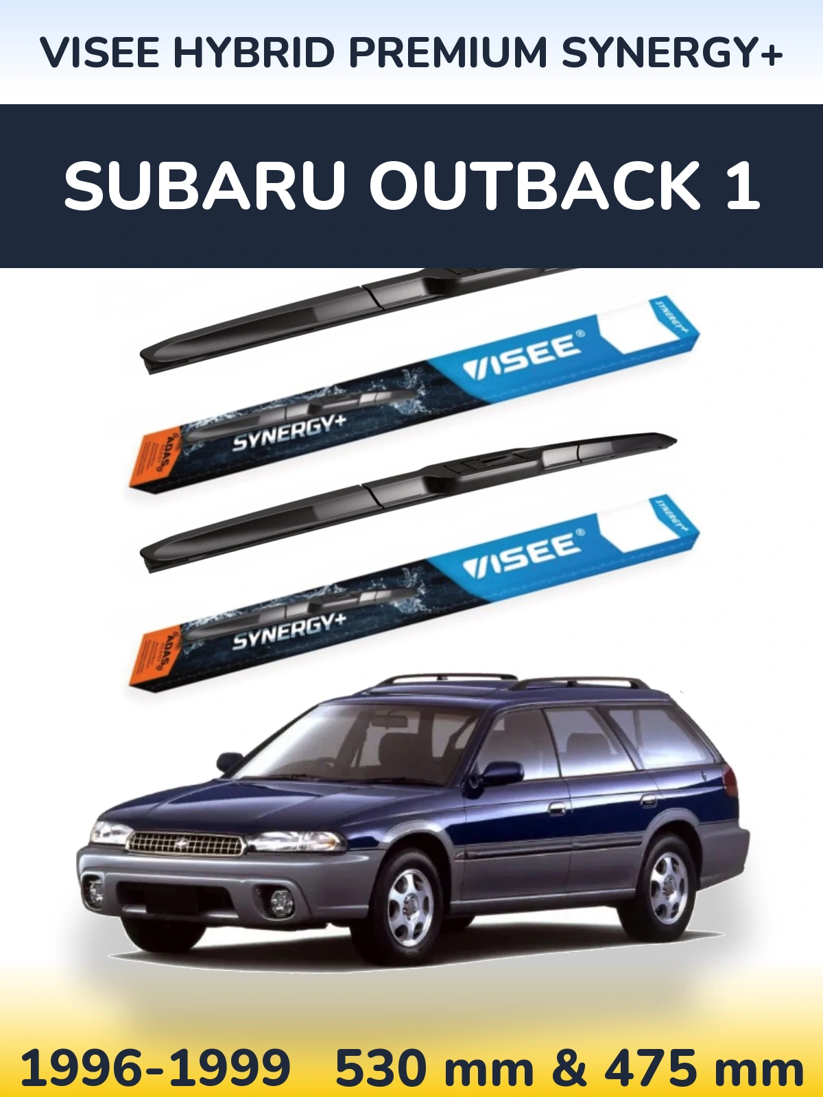Front wiper blade set VISEE HYBRID PREMIUM SYNERGY+ 530 & 475 мм for Subaru Outback 1 1996-1999