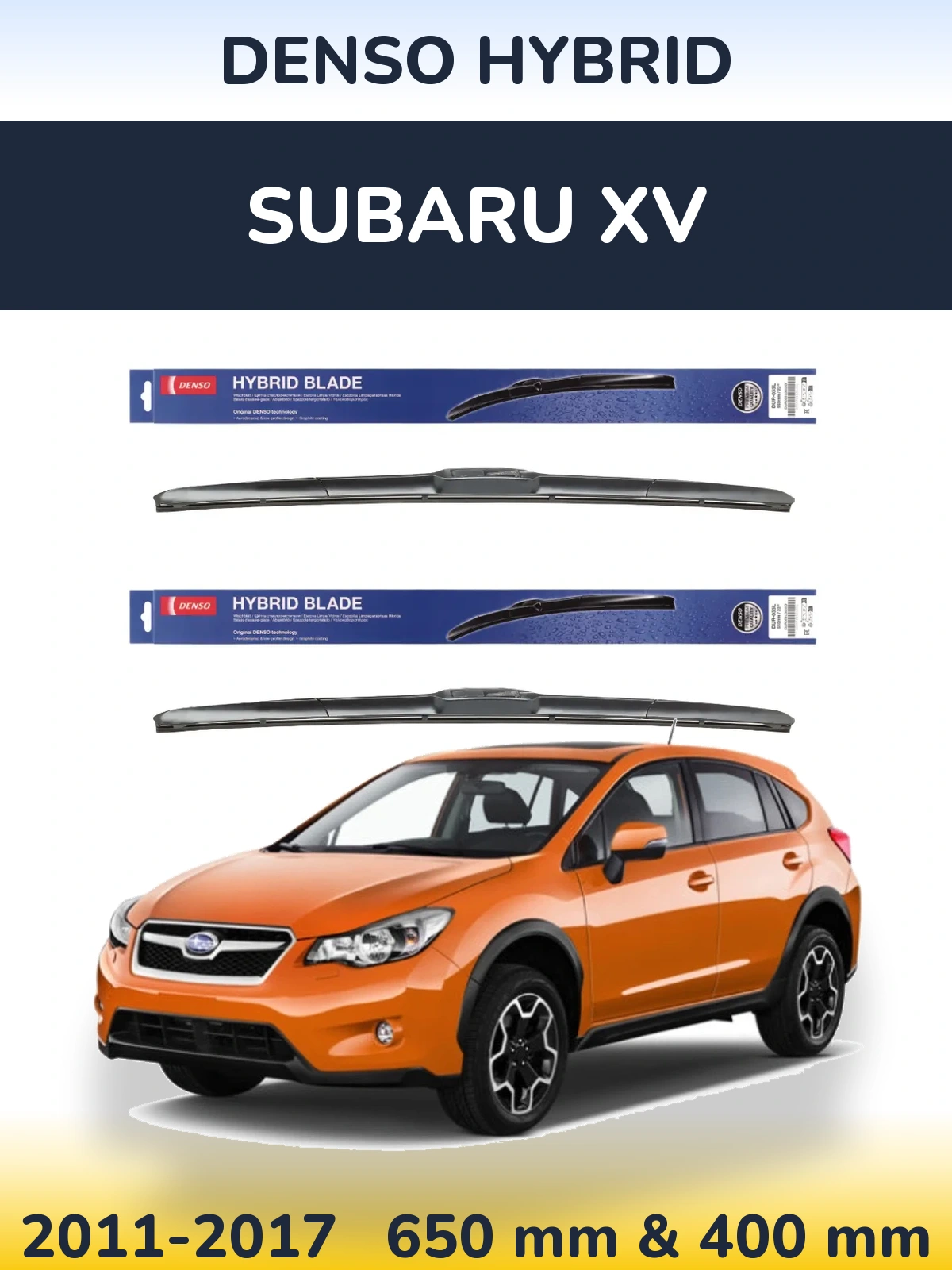 Front wiper blade set Denso Hybrid 650 & 400 мм for Subaru XV 2011-2017