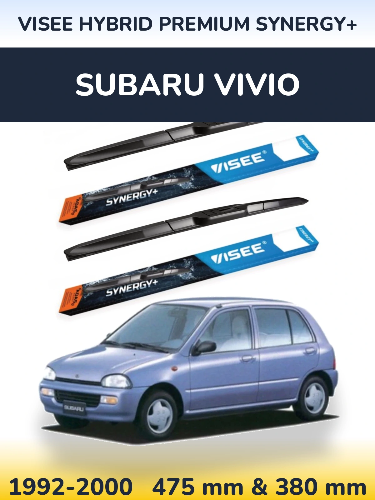 Комплект передних дворников VISEE HYBRID PREMIUM SYNERGY+ 475 & 380 мм для Subaru Vivio 1992-2000