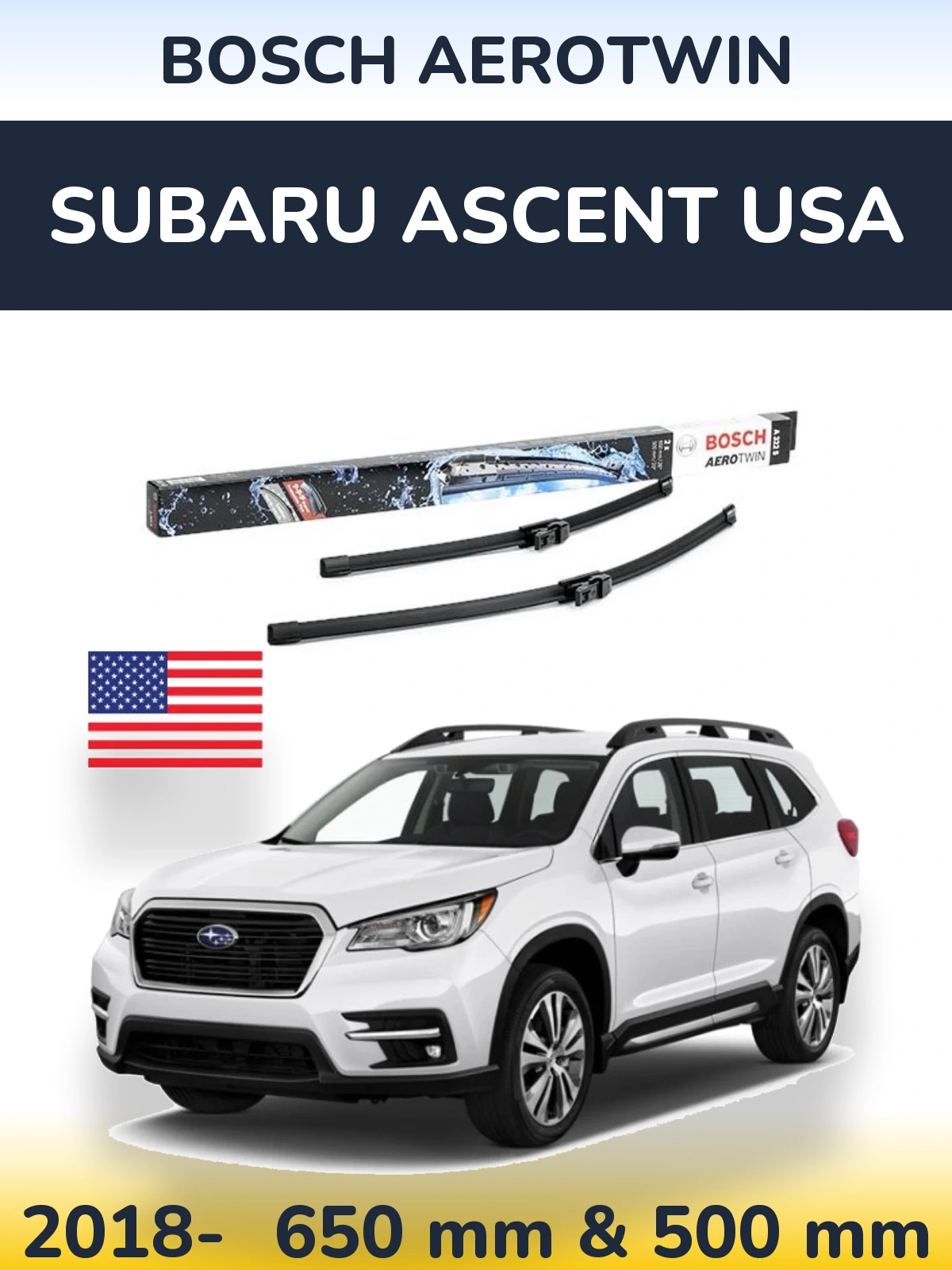 Комплект передніх щіток BOSCH AeroTwin 650 & 500 мм для Subaru Ascent USA 2018-2026