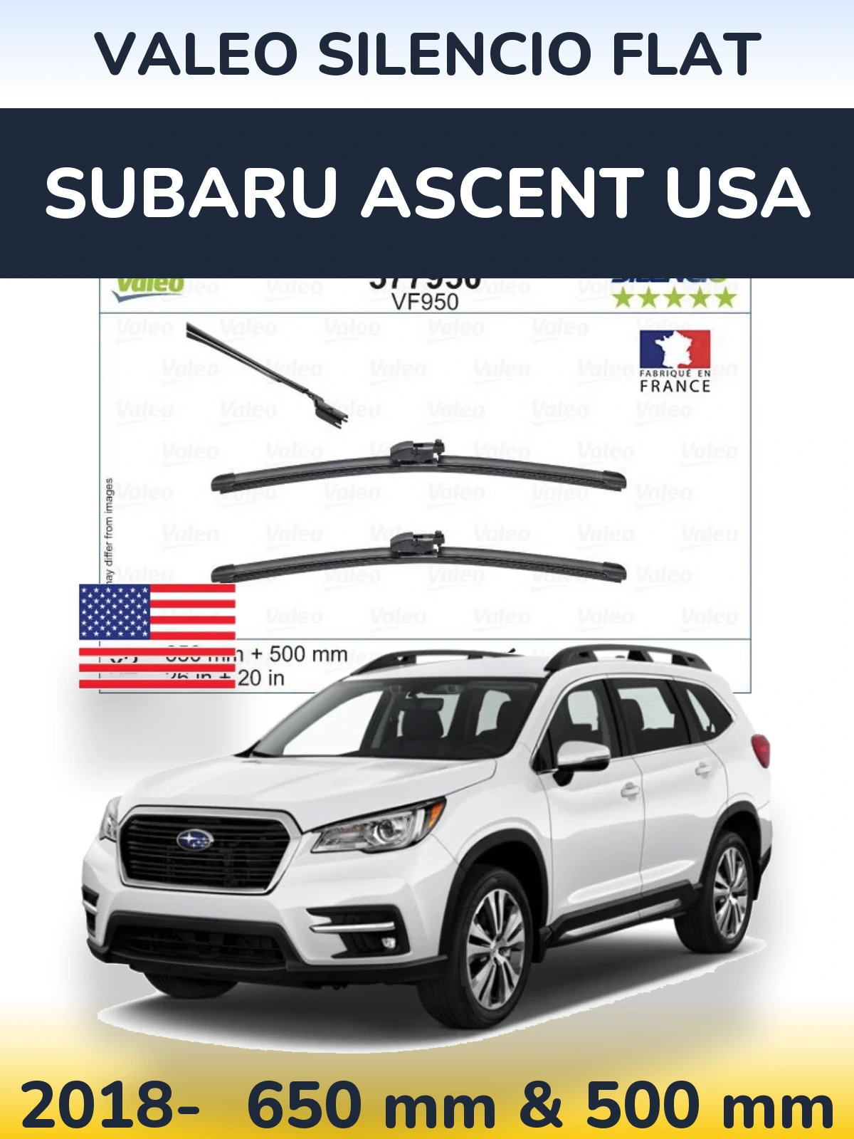 Комплект передніх щіток Valeo Silencio Flat 650 & 500 мм для Subaru Ascent USA 2018-2026