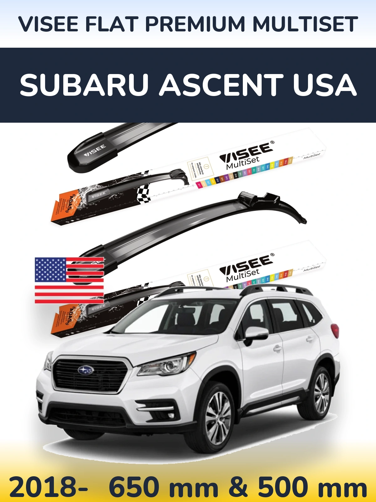 Комплект передніх щіток VISEE FLAT PREMIUM MultiSet 650 & 500 мм для Subaru Ascent USA 2018-2026
