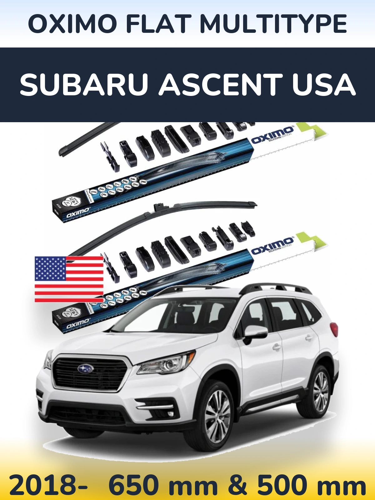 Комплект передніх щіток Oximo Flat MultiТипe 650 & 500 мм для Subaru Ascent USA 2018-2026