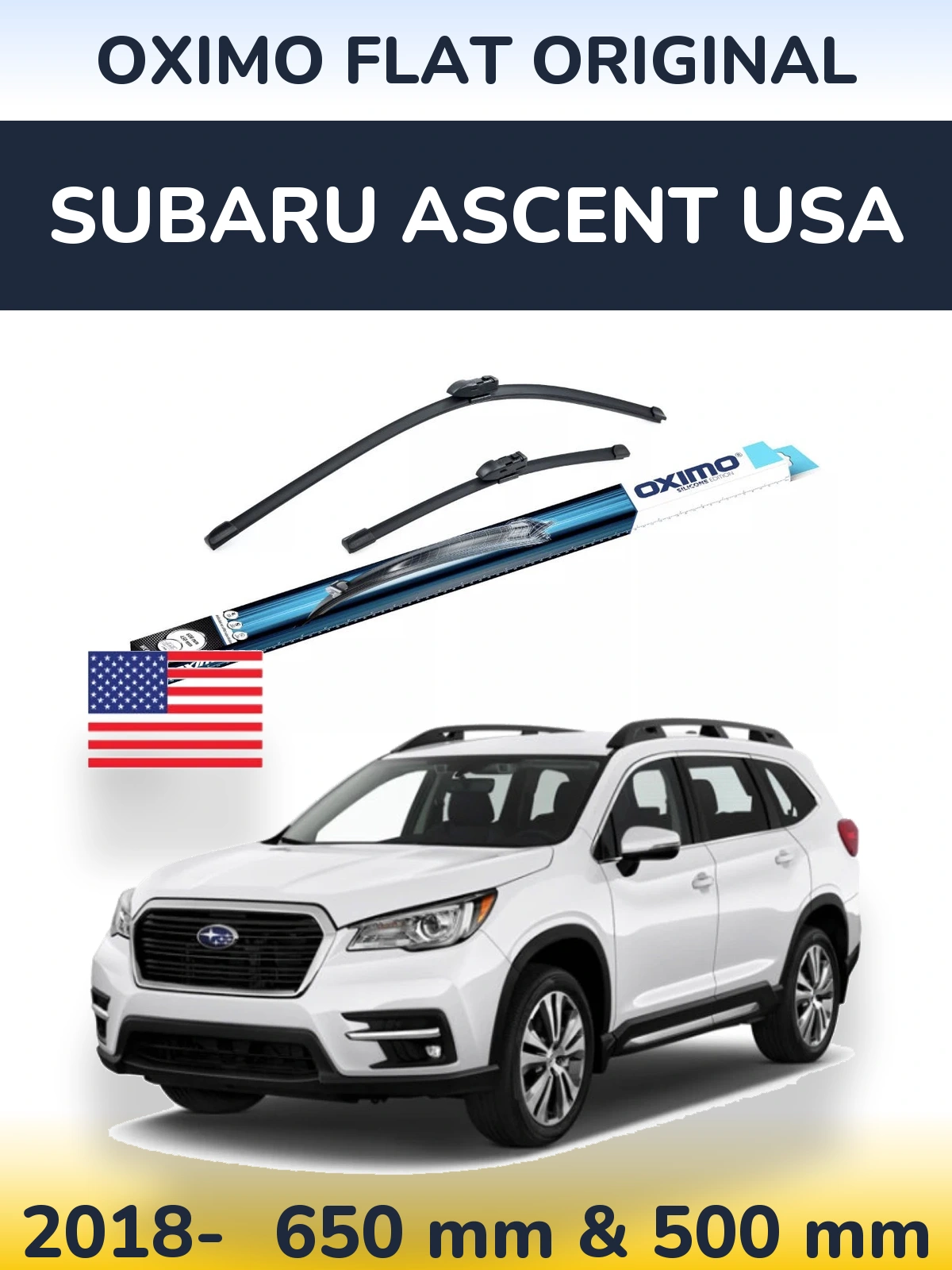 Комплект передних дворников Oximo Flat Original 650 & 500 мм для Subaru Ascent USA 2018-2026