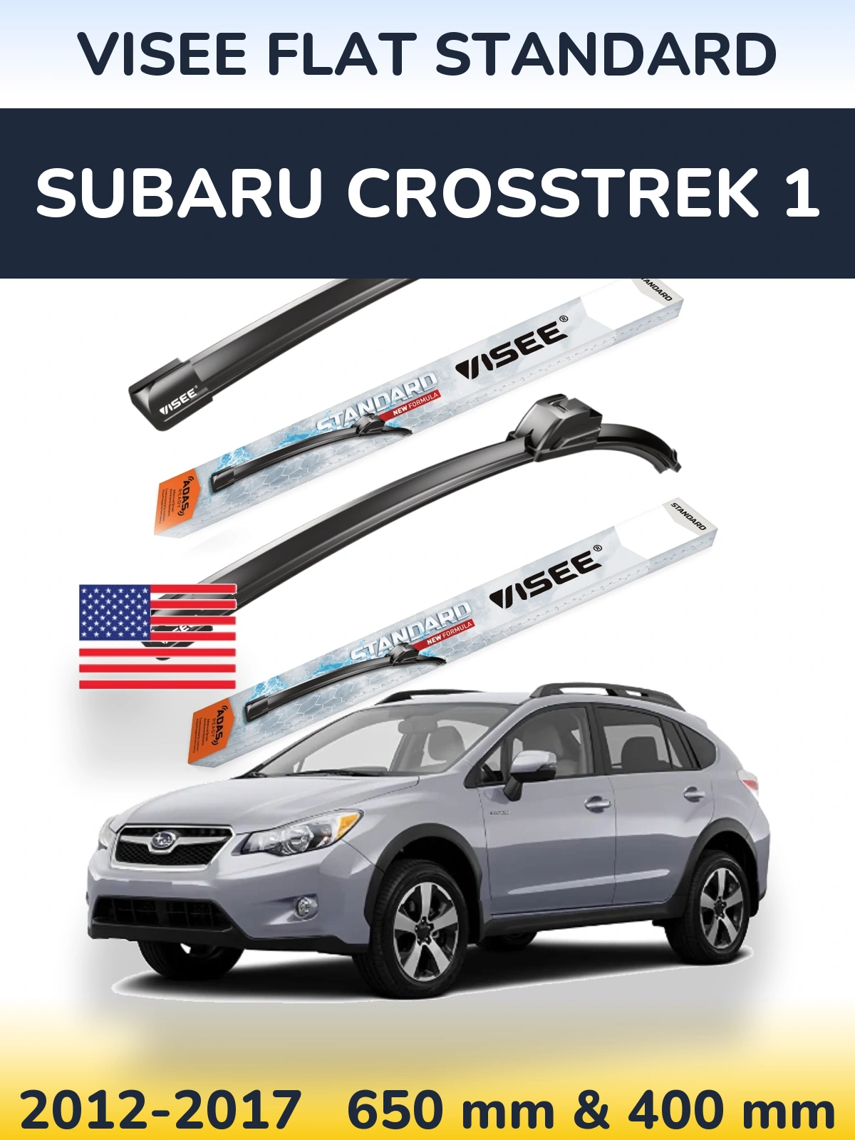 Комплект передних дворников VISEE FLAT STANDARD 650 & 400 мм для Subaru Crosstrek 1 2012-2017