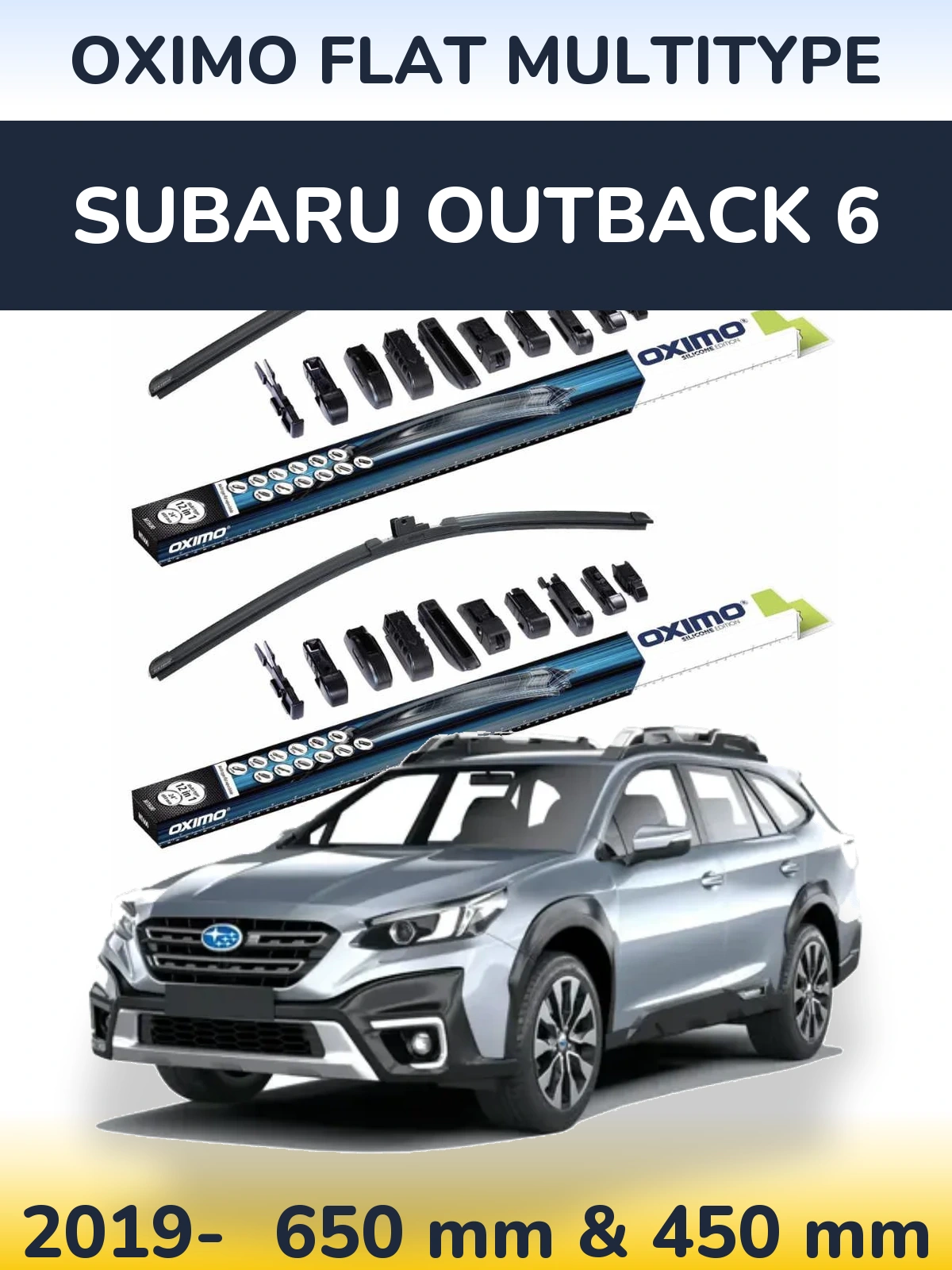 Комплект передніх щіток Oximo Flat MultiТипe 650 & 450 мм для Subaru Outback 6 2019-2026