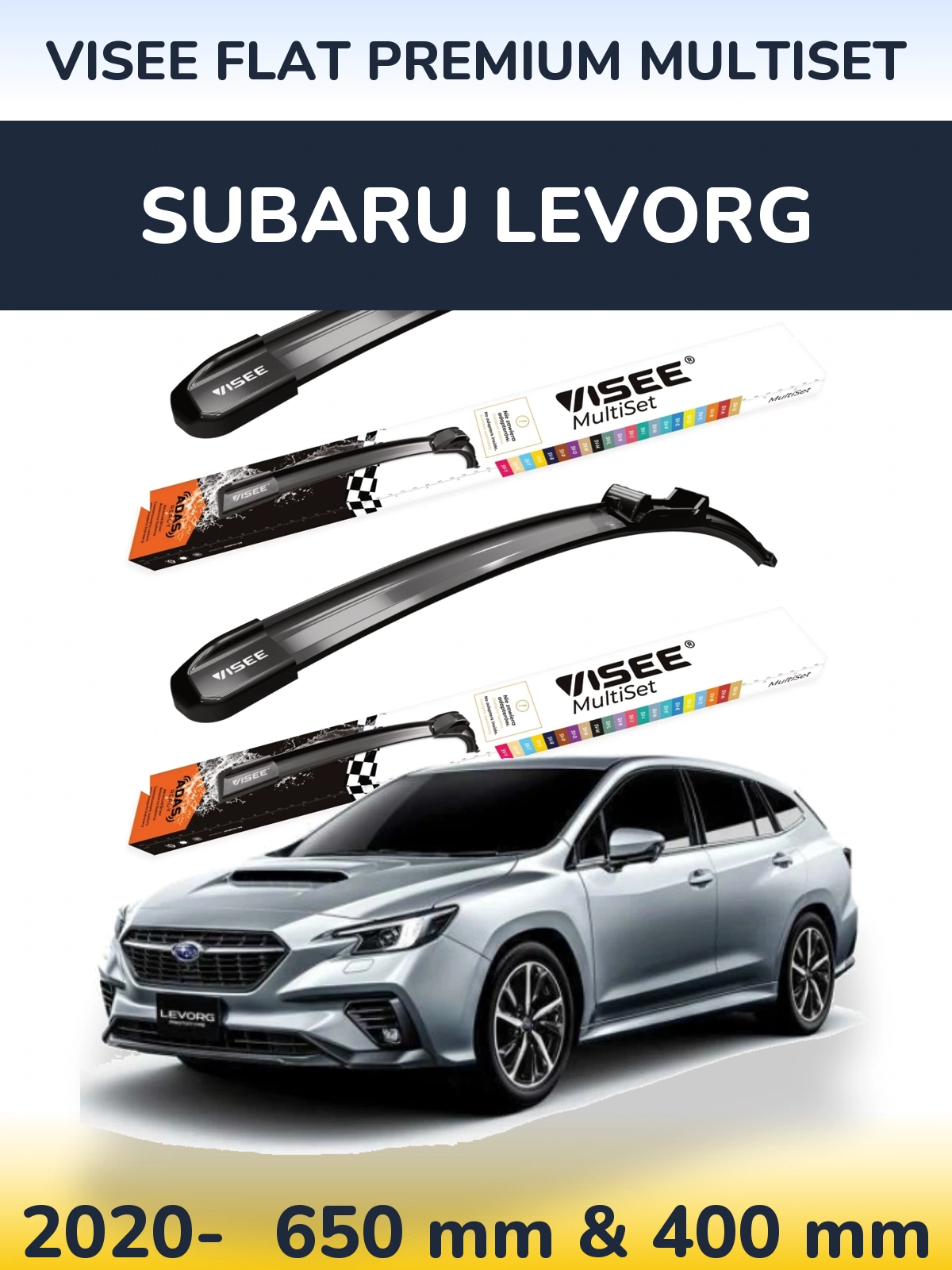 Front wiper blade set VISEE FLAT PREMIUM MultiSet 650 & 400 mm for Subaru Levorg 2020-2026