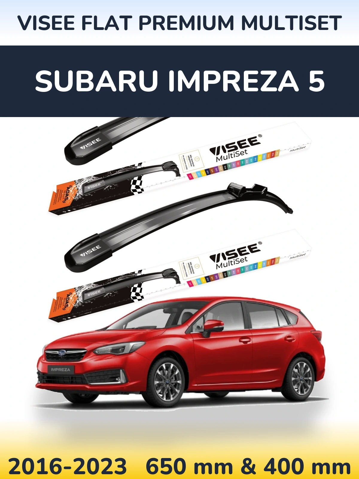 Комплект передних дворников VISEE FLAT PREMIUM MultiSet 650 & 400 мм для Subaru Impreza 5 2016-2023