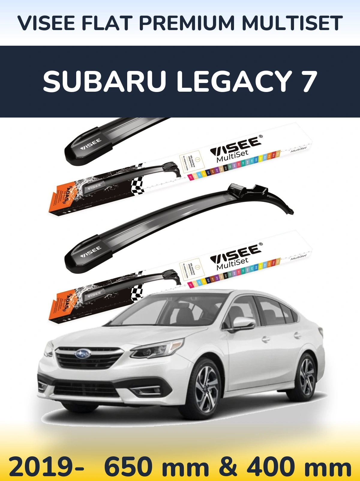 Комплект передних дворников VISEE FLAT PREMIUM MultiSet 650 & 400 мм для Subaru Legacy 7 2019-2026