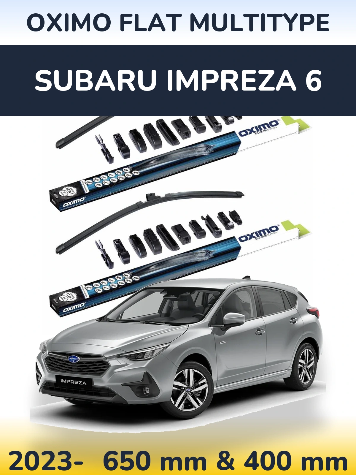 Front wiper blade set Oximo Flat MultiTypee 650 & 400 mm for Subaru Impreza 6 2023-2026