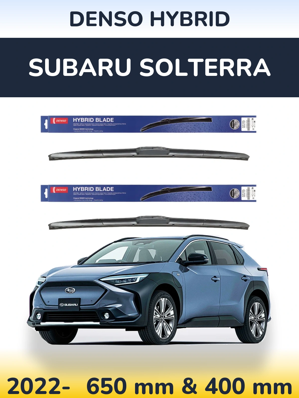 Front wiper blade set Denso Hybrid 650 & 400 mm for Subaru Solterra 2022-2026