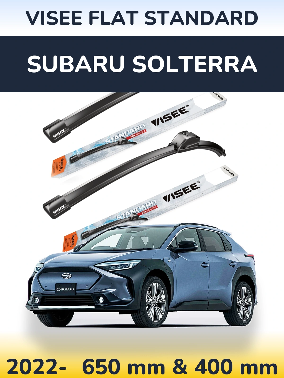 Front wiper blade set VISEE FLAT STANDARD 650 & 400 mm for Subaru Solterra 2022-2026