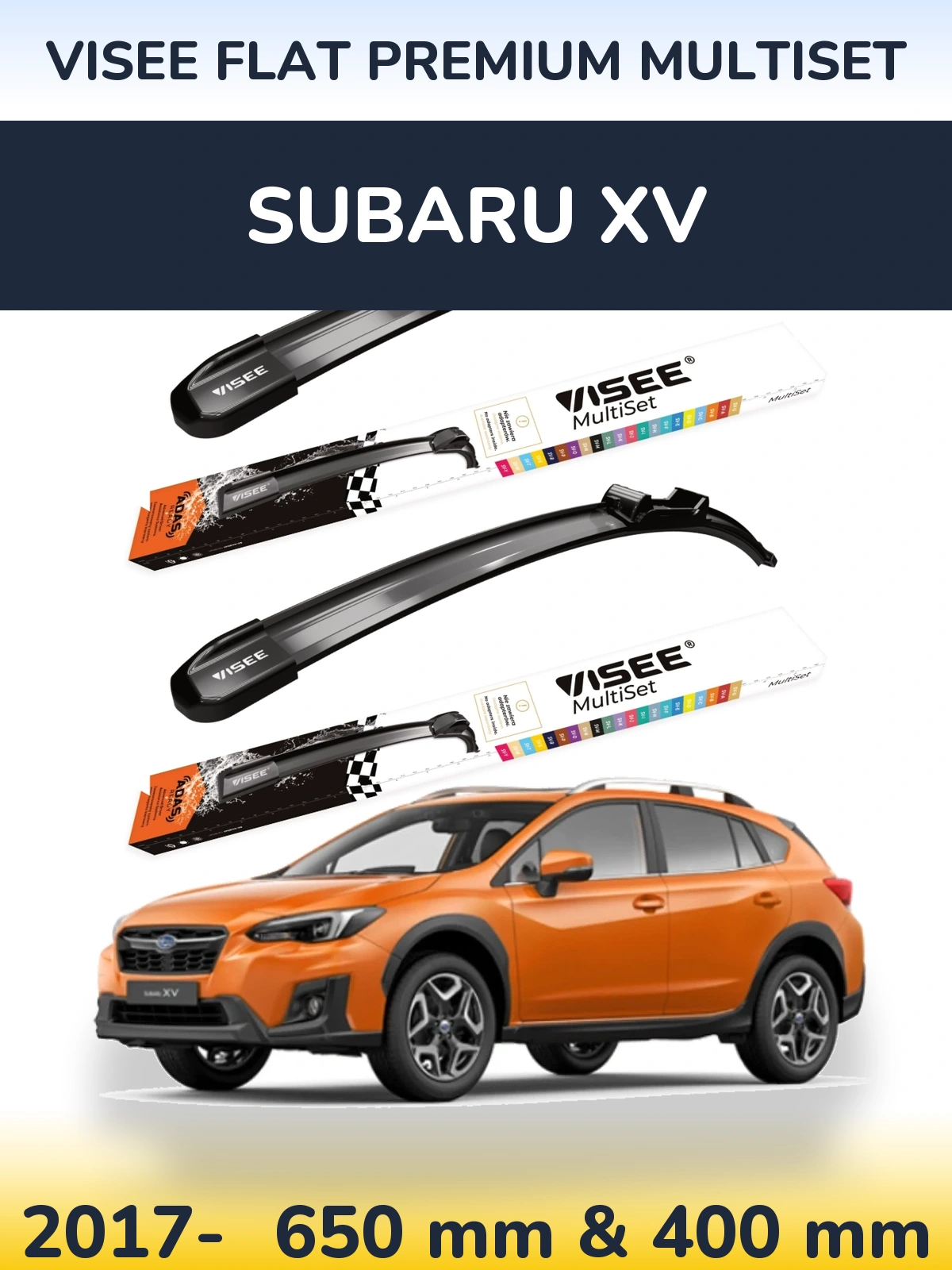 Комплект передних дворников VISEE FLAT PREMIUM MultiSet 650 & 400 мм для Subaru XV 2017-2026