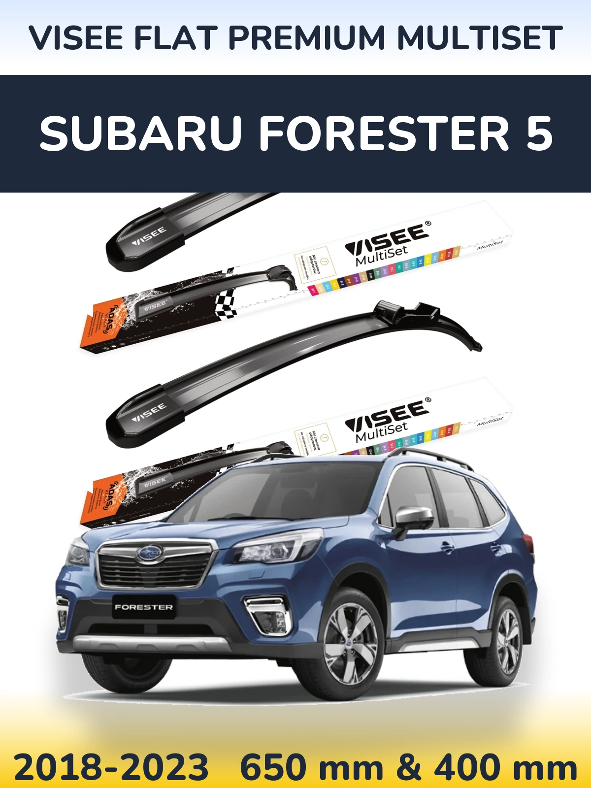 Front wiper blade set VISEE FLAT PREMIUM MultiSet 650 & 400 mm for Subaru Forester 5 2018-2023