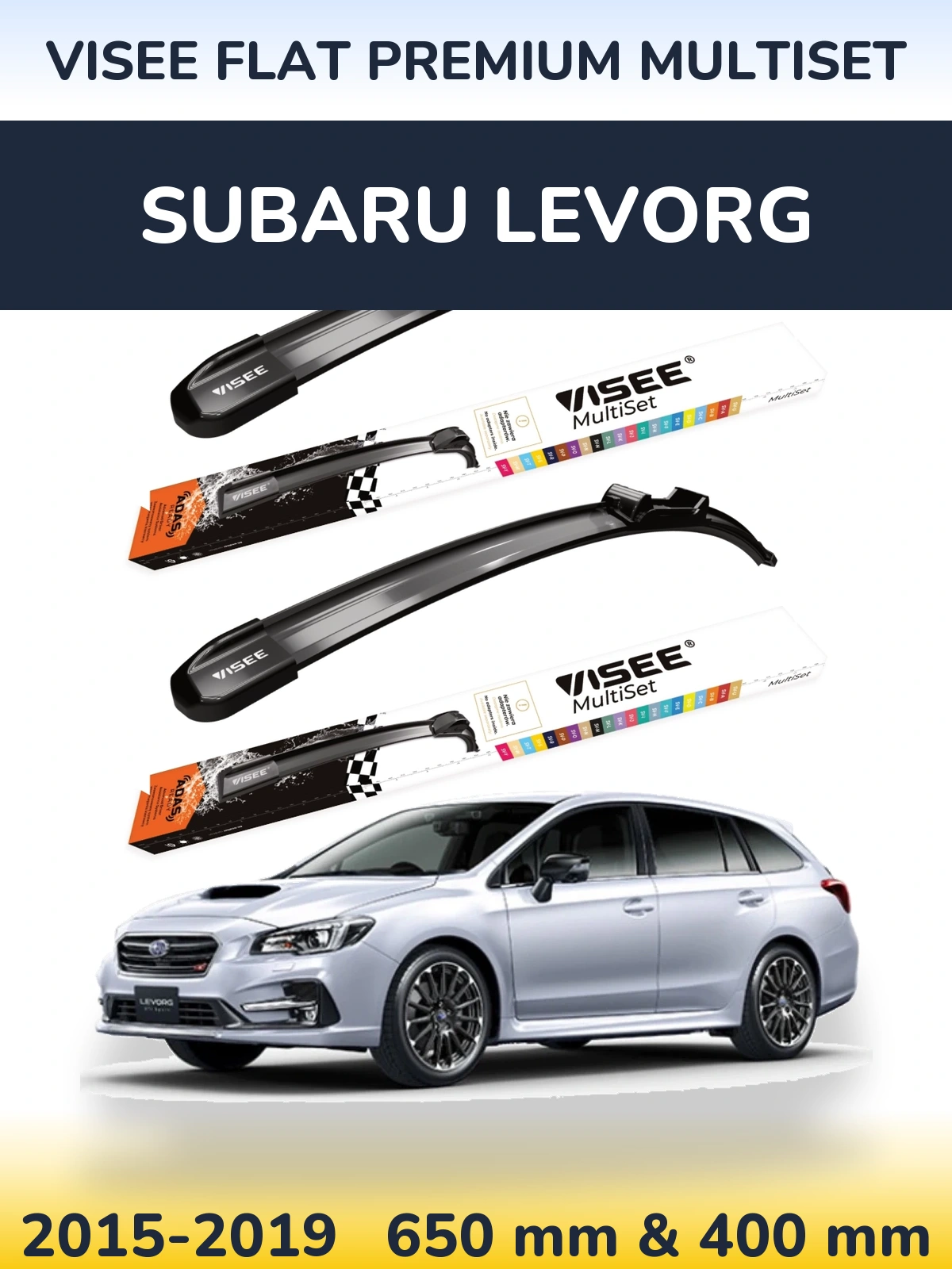 Front wiper blade set VISEE FLAT PREMIUM MultiSet 650 & 400 mm for Subaru Levorg 2015-2019