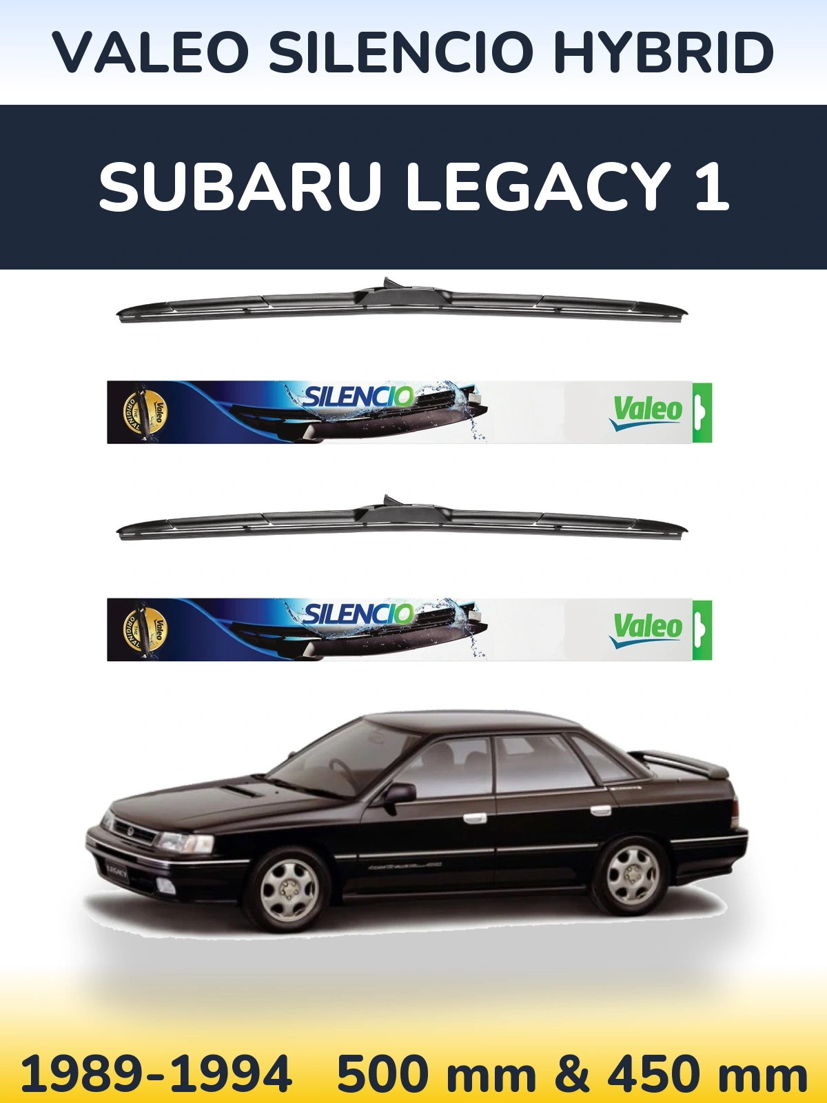 Front wiper blade set Valeo Silencio Hybrid 500 & 450 мм for Subaru Legacy 1 1989-1994