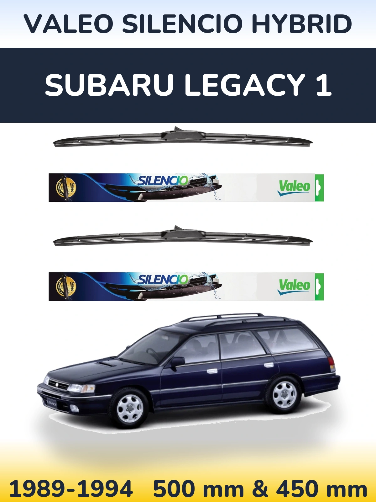 Комплект передніх щіток Valeo Silencio Hybrid 500 & 450 мм для Subaru Legacy 1 1989-1994