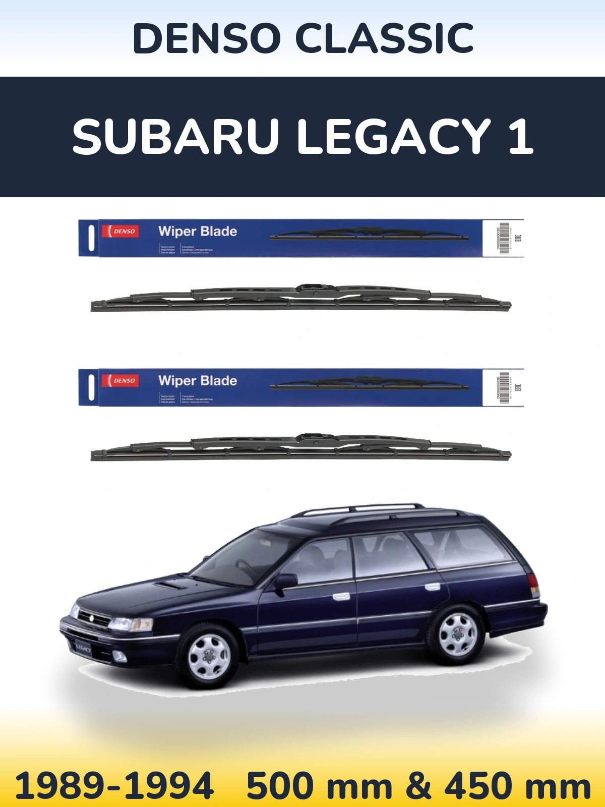 Front wiper blade set Denso Classic 500 & 450 mm for Subaru Legacy 1 1989-1994