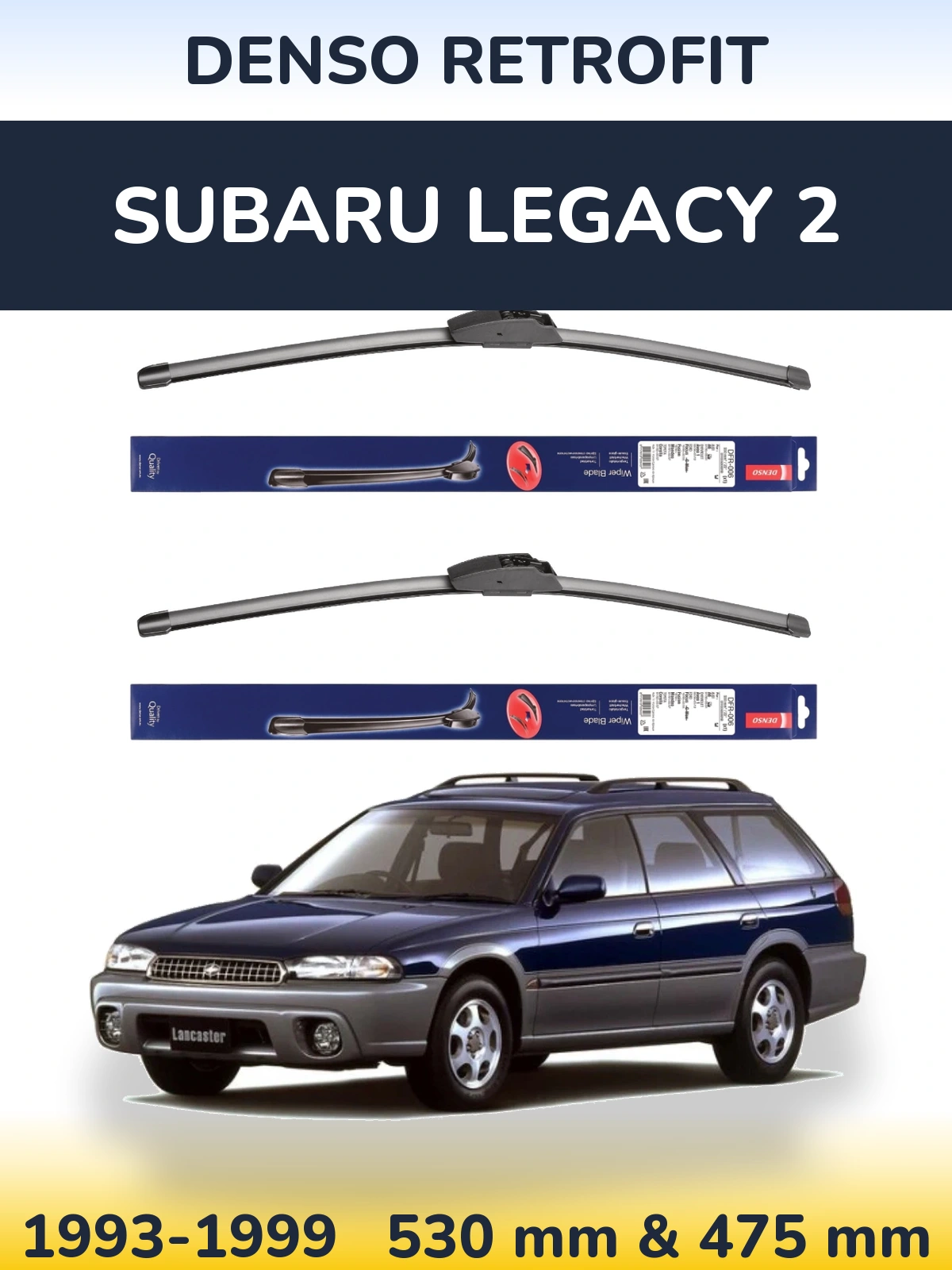 Komplet przednich wycieraczek Denso Retrofit 530 & 475 mm do Subaru Legacy 2 1993-1999