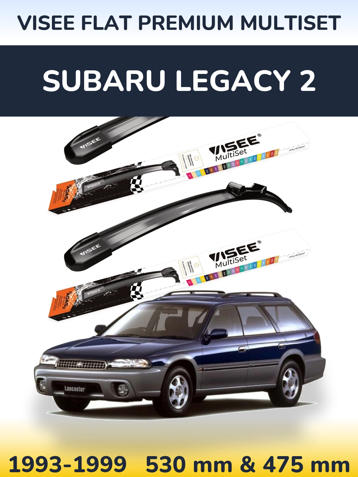 Komplet przednich wycieraczek VISEE FLAT PREMIUM MultiSet 530 & 475 mm do Subaru Legacy 2 1993-1999
