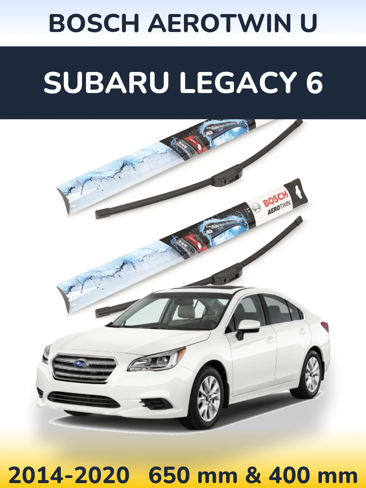 Комплект передних дворников BOSCH AeroTwin U 650 & 400 мм для Subaru Legacy 6 2014-2020