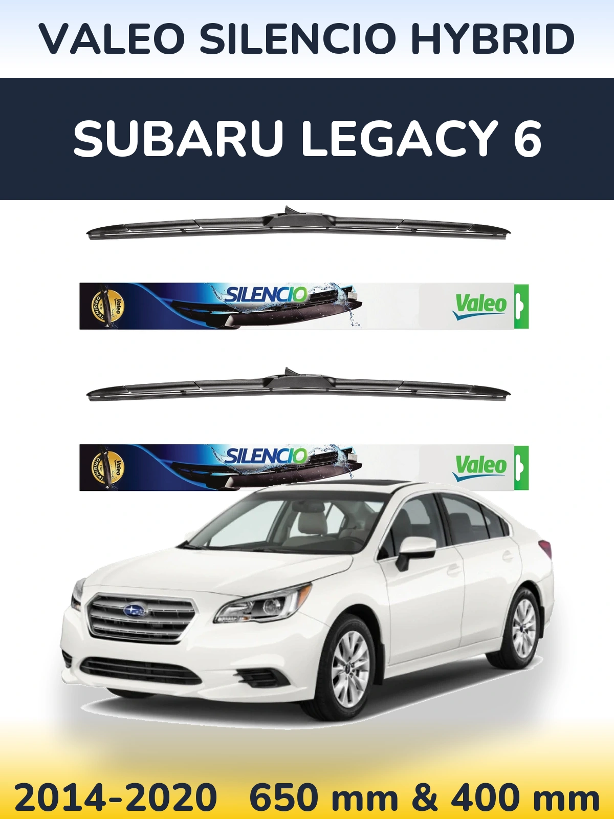 Front wiper blade set Valeo Silencio Hybrid 650 & 400 мм for Subaru Legacy 6 2014-2020