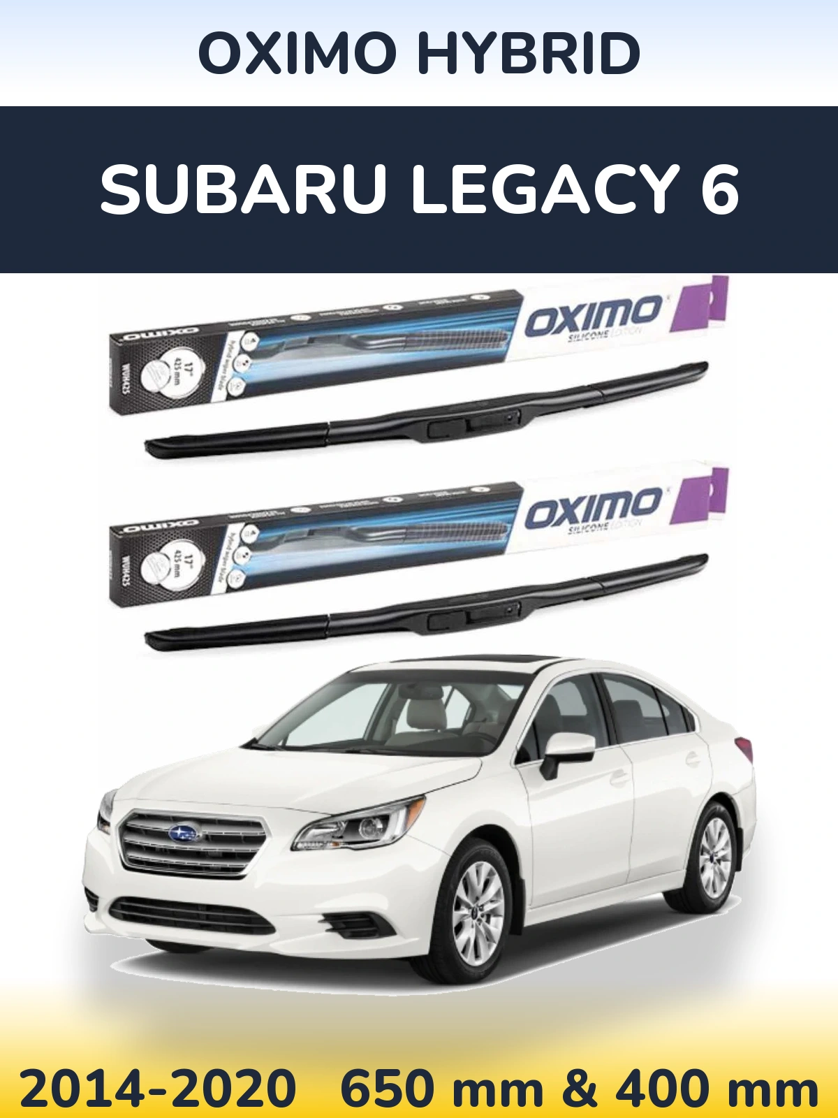 Комплект передних дворников Oximo Hybrid 650 & 400 мм для Subaru Legacy 6 2014-2020