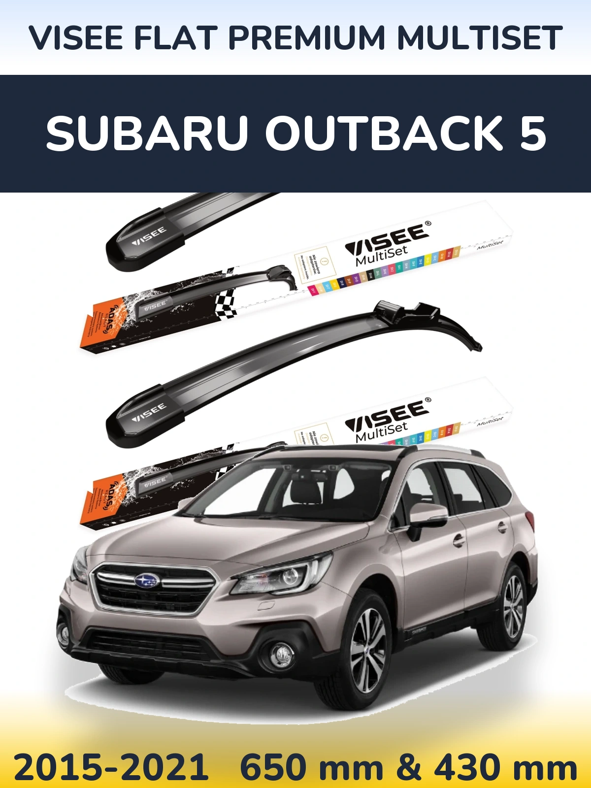 Front wiper blade set VISEE FLAT PREMIUM MultiSet 650 & 430 мм for Subaru Outback 5 2015-2021